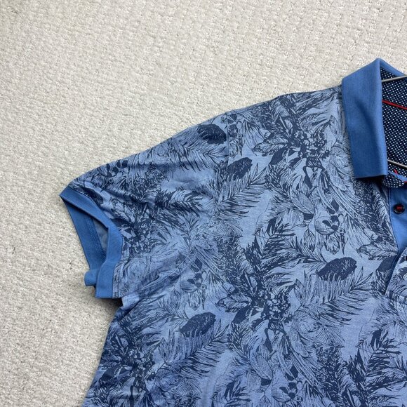 Au Noir Mens 6 / 2XL Polo Blue Tropical Floral AOP Summer Short Sleeve Stretch - Picture 3 of 14